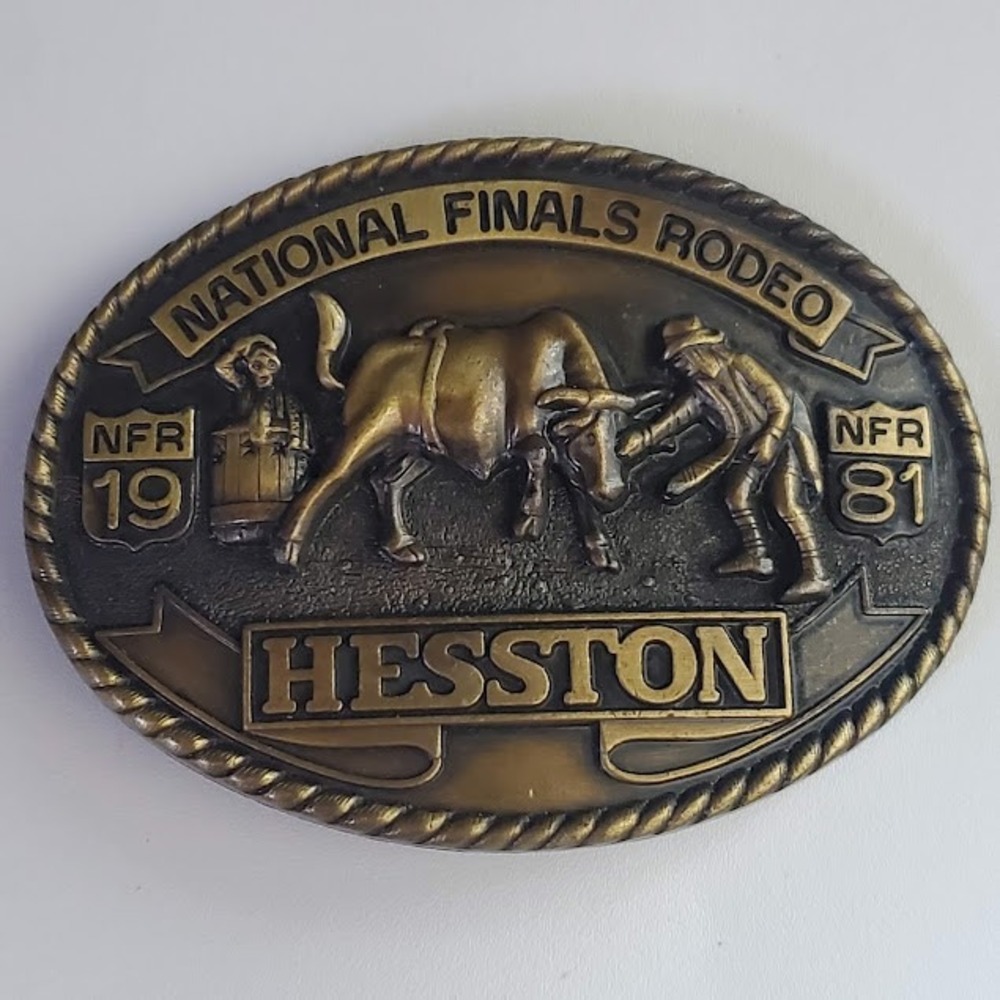 Vintage 1981 Hesston National Finals Rodeo NFR Belt Buckle Seventh Edition Brass